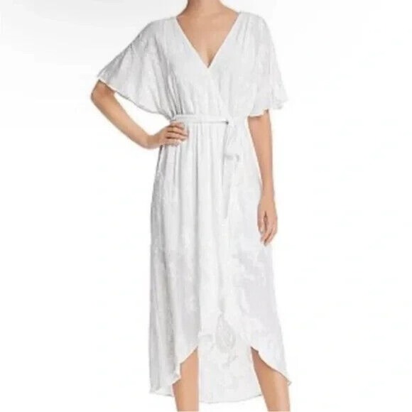 Alice + Olivia Clarine White Wrap Midi Dress V Neck Belt Flutter Sleeve … - Picture 1 of 10